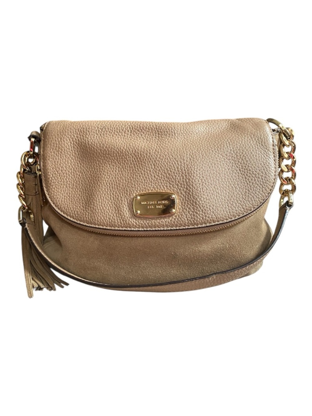 Michael Kors Taupe Leather & Suede Hobo with Gold Chain Accent - Picture 2 of 7